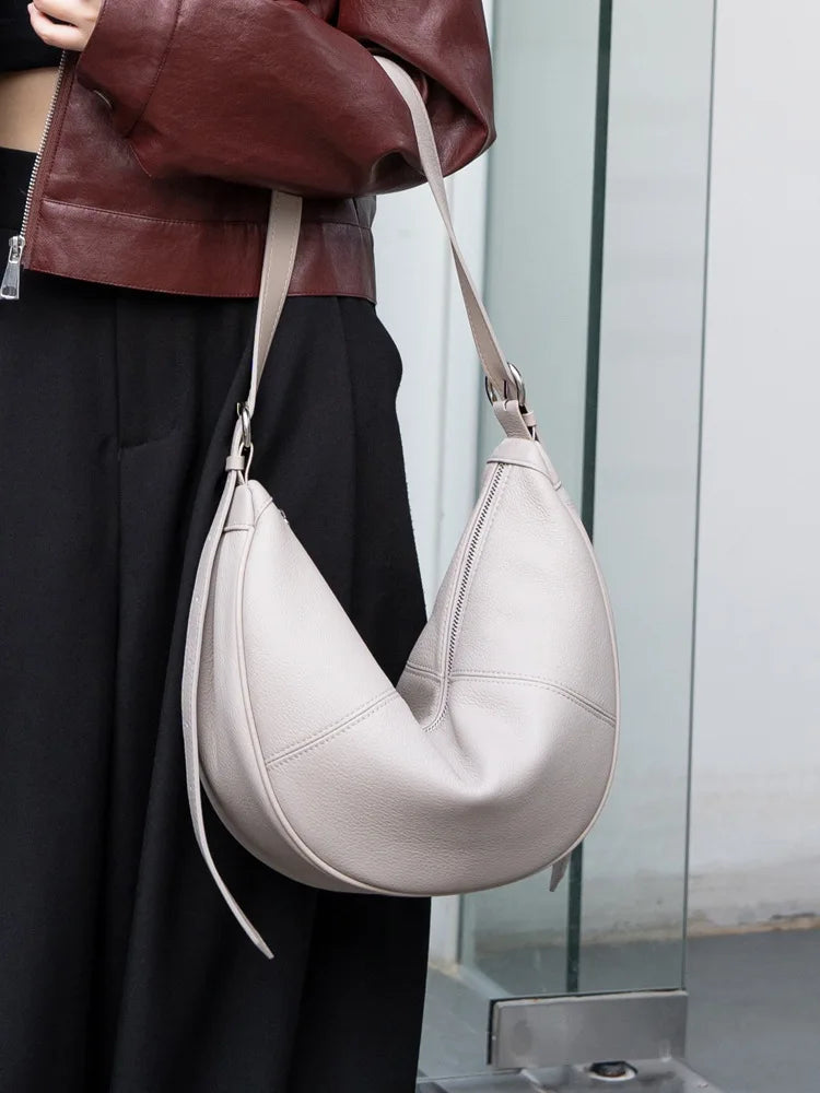 Athflow Casual Natural First Layer Cow Leather Women Hobo Shoulder Bag High Quality Beige Coffee Female Handbag Cowskin Big