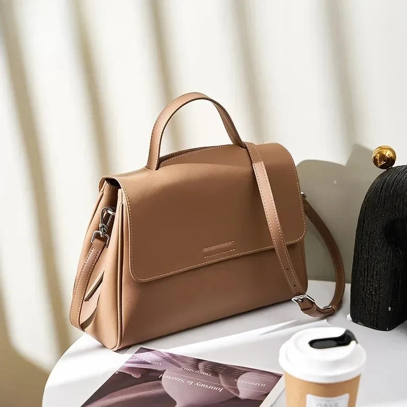 Fashion Large Camel Beige Solid Color Tote Second Layer Split Cow Leather Women's Handbag All-match Daily-use Shoulder Bag